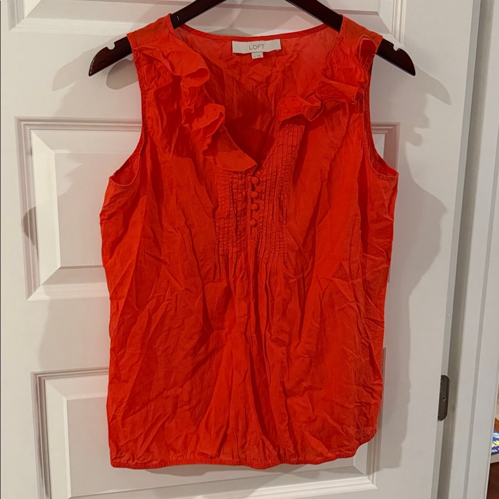 Loft Orange Ruffle Neck Blouse with Buttons
